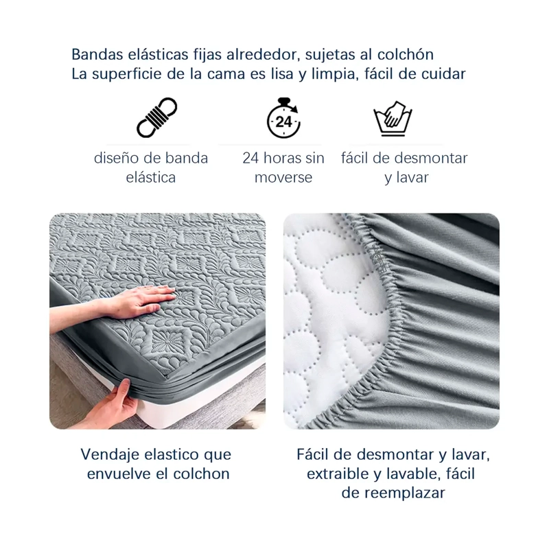 CUBRE COLCHON 2 PLAZAS PROTECTOR DE MANCHA IMPERMEABLE - 3