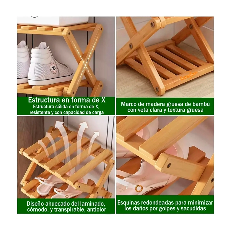 ZAPATERO ORGANIZADOR DE BAMBU MULTIUSO 8 NIVELES - 5