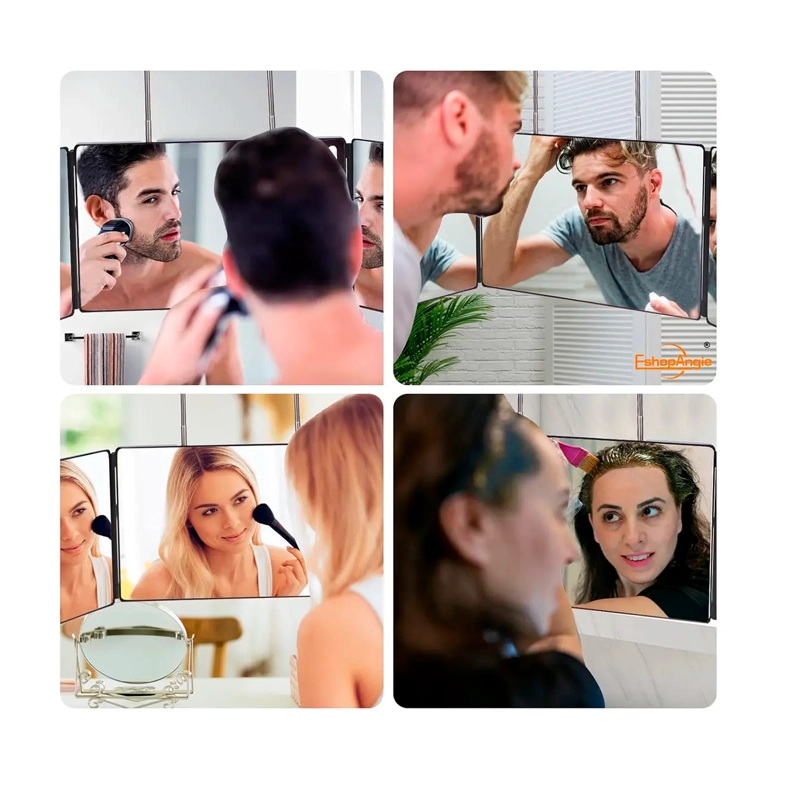 ESPEJO DE 3 VIAS DE CORTE DE PELO TRIPLE DE 360° CON GANCHOS - 8