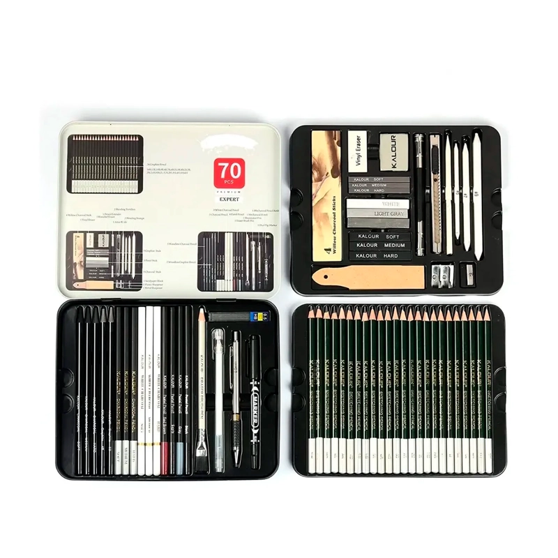 SET DE DIBUJO PROFESIONAL CON 70 ACCESORIOS CAJA DE METAL - 1