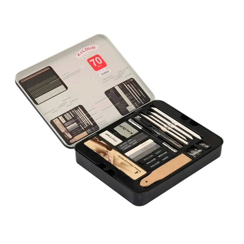 SET DE DIBUJO PROFESIONAL CON 70 ACCESORIOS CAJA DE METAL - 2