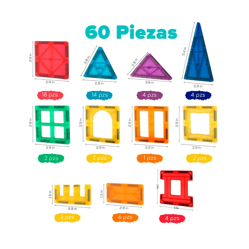 JUEGO DE BLOQUES DE CONSTRUCCION MAGNE TICOS 3D 60 PIEZAS - 2