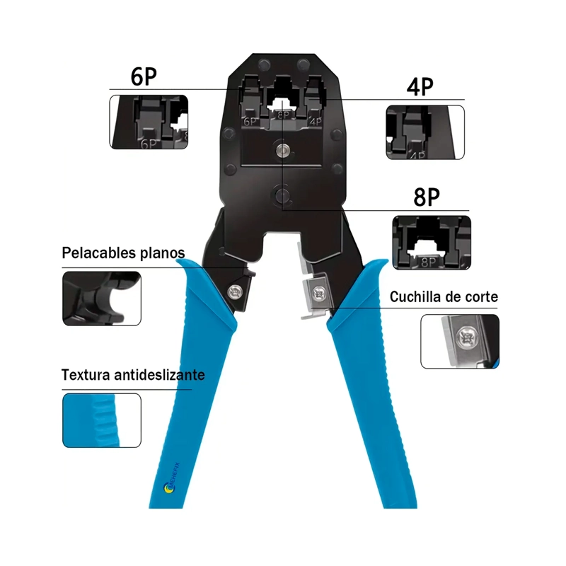 KIT CRIMPEADORA RED RJ45 RJ11 RJ12 PELACABLES +50 CONECTORES - 7