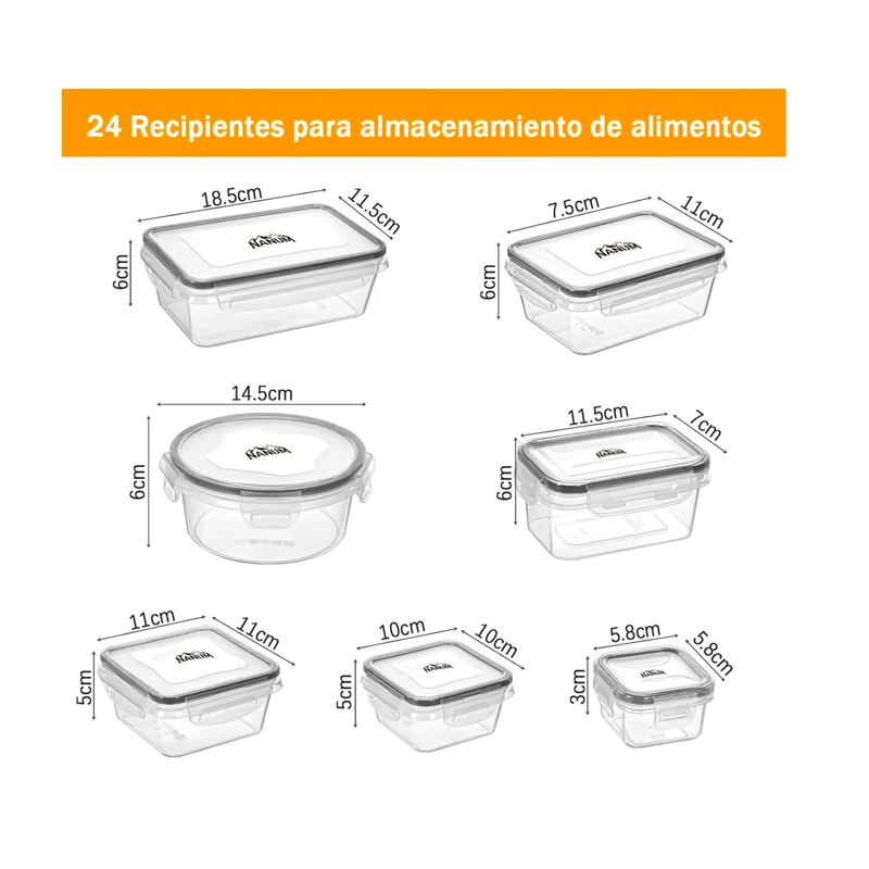 SET 24 RECIPIENTES CONTENEDORES HERME TICOS TAPER DE ALIMENTO - 6