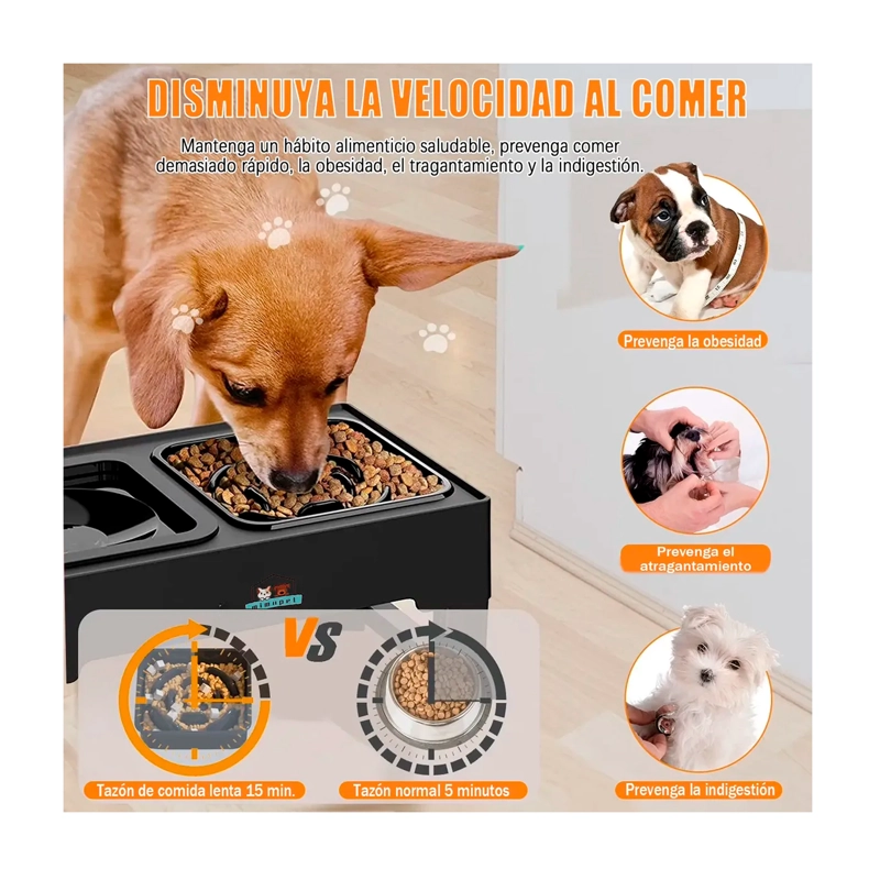 COMEDERO BEBEDERO ELEVADO REGULABLE 2EN1 PERROS GATOS PLATOS - 4