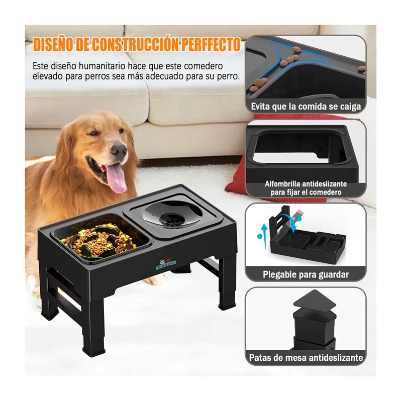 COMEDERO BEBEDERO ELEVADO REGULABLE 2EN1 PERROS GATOS PLATOS - 6