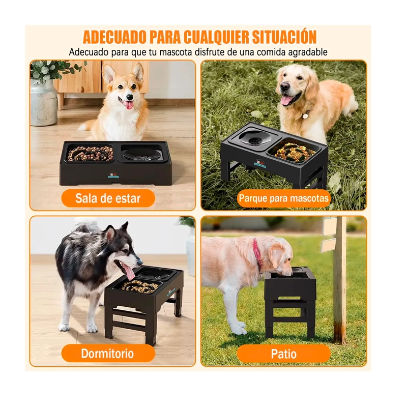 COMEDERO BEBEDERO ELEVADO REGULABLE 2EN1 PERROS GATOS PLATOS - 8