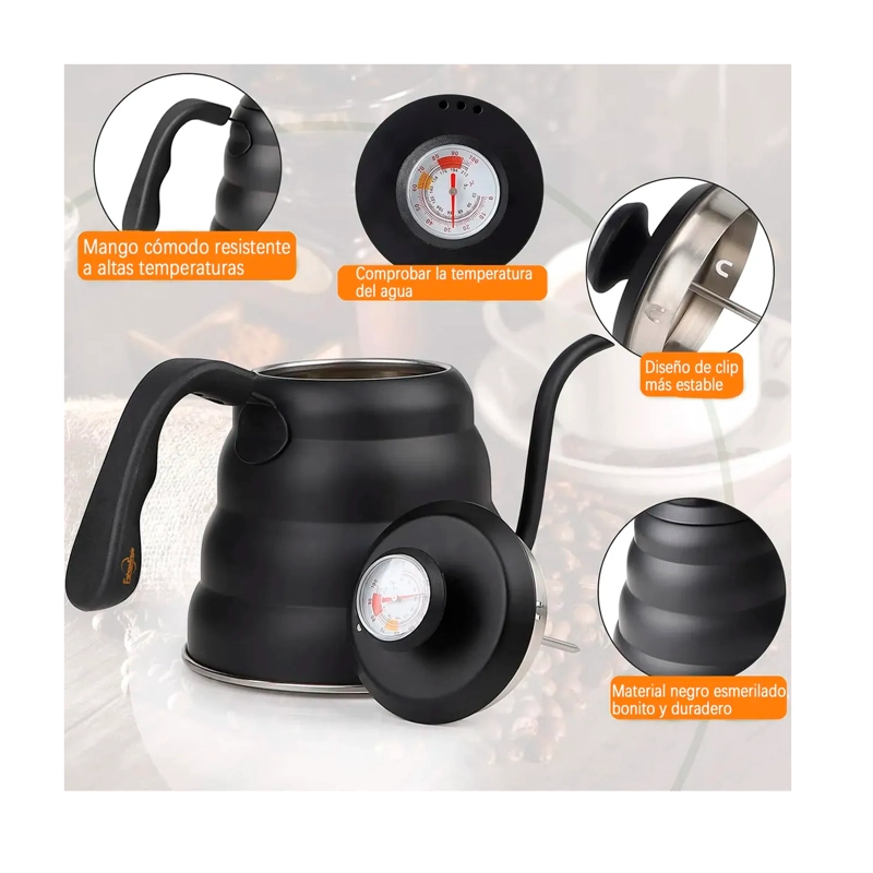 TETERA CUELLO DE CISNE CON TERMOMETRO CAFE TE HERVIDOR 1.2L - 4