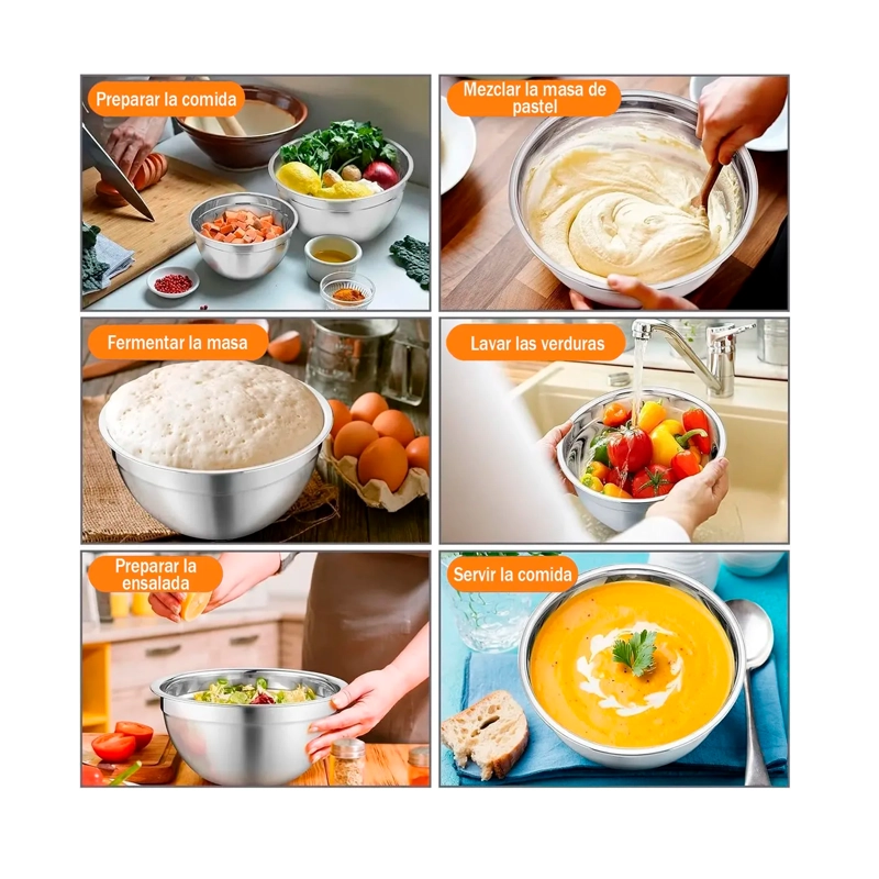 3 BOWLS CON TAPA ACERO INOXIDABLE Y BASE ANTIDESLIZANTE - 7