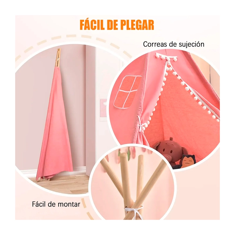 CARPA TIPI INFANTIL CASA DE JUEGOS DE NIÑOS DECORACION ROSA - 2