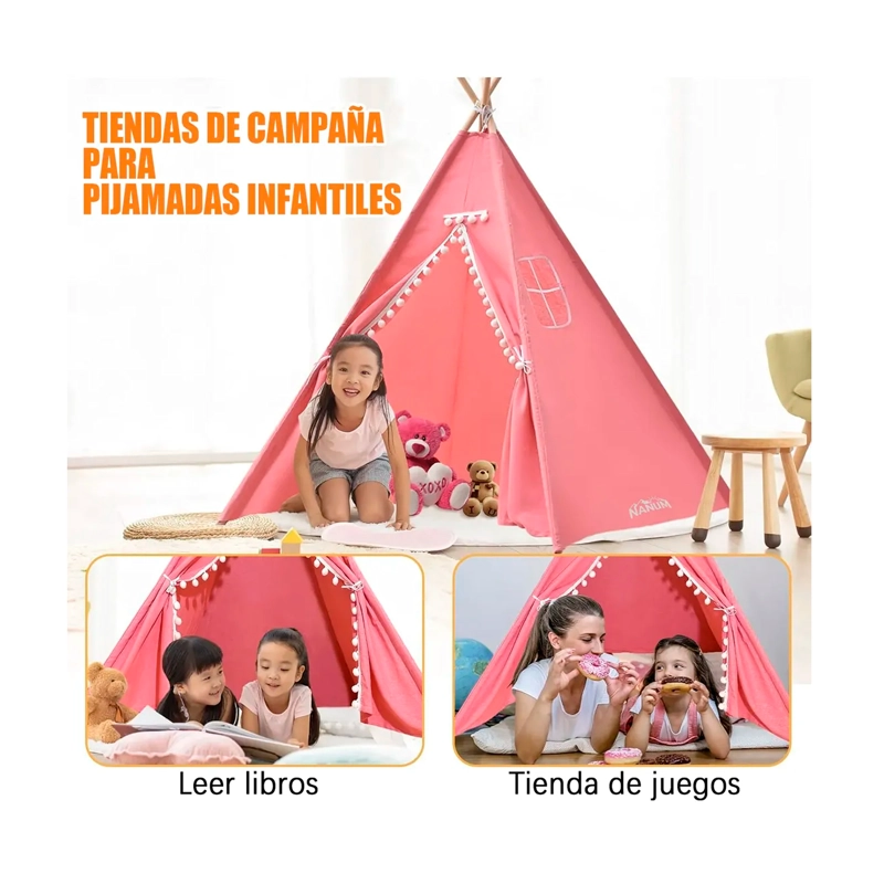 CARPA TIPI INFANTIL CASA DE JUEGOS DE NIÑOS DECORACION ROSA - 5