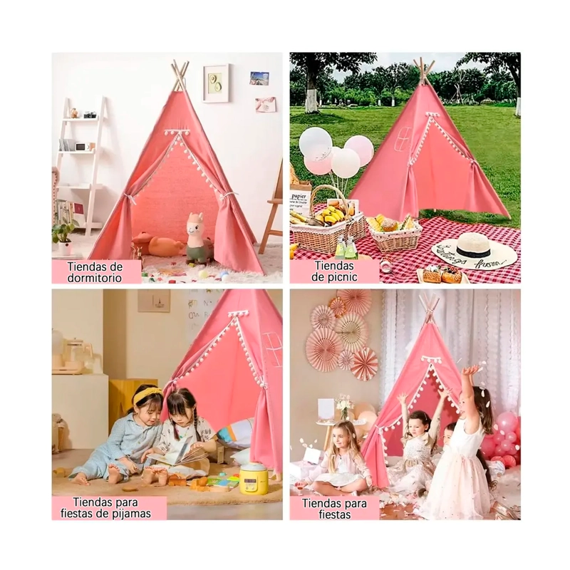 CARPA TIPI INFANTIL CASA DE JUEGOS DE NIÑOS DECORACION ROSA - 6