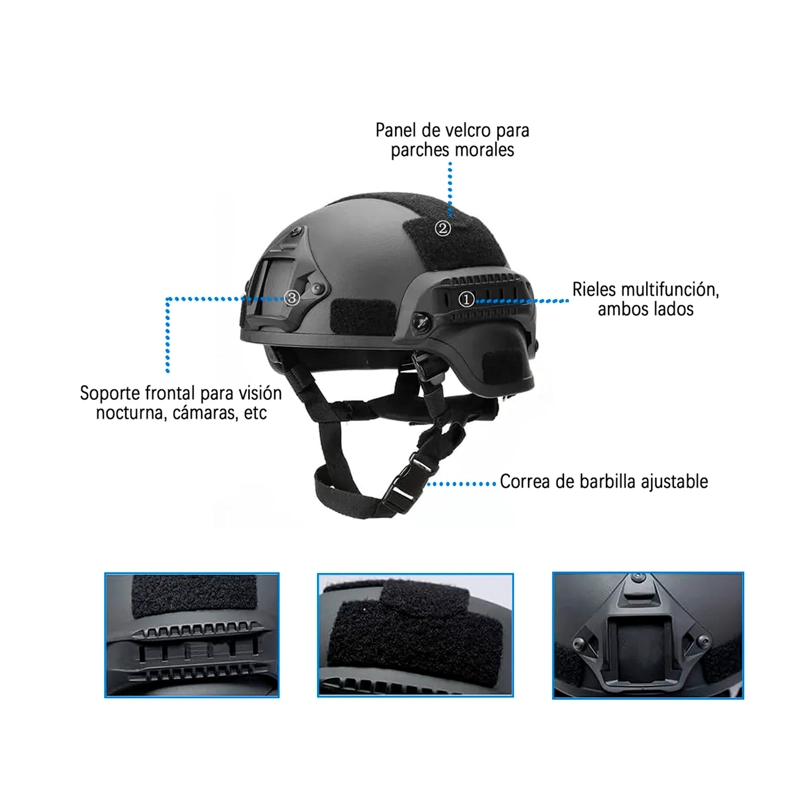CASCO TACTICO AIRSOFT PAINTBALL MILITAR CON RIELES VELCRO - 6
