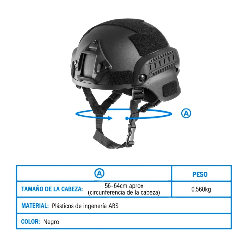 CASCO TACTICO AIRSOFT PAINTBALL MILITAR CON RIELES VELCRO - 7
