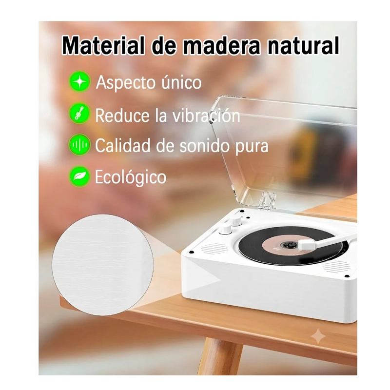 REPRODUCTOR DE DISCO BLUETOOTH USB PORTATIL RETRO - 5