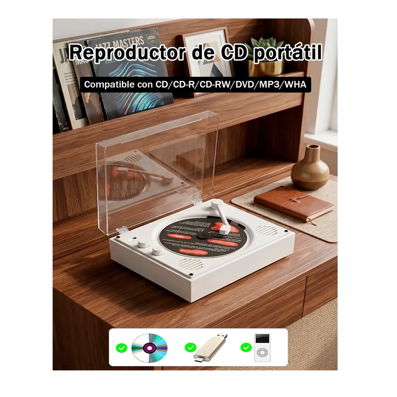 REPRODUCTOR DE DISCO BLUETOOTH USB PORTATIL RETRO - 6