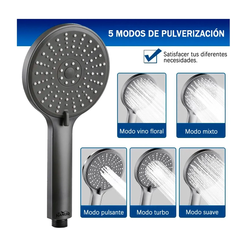 CABEZAL DUCHA DE MANO TELEFONO ALTA PRESION ROCIADOR 5 MODOS - 2