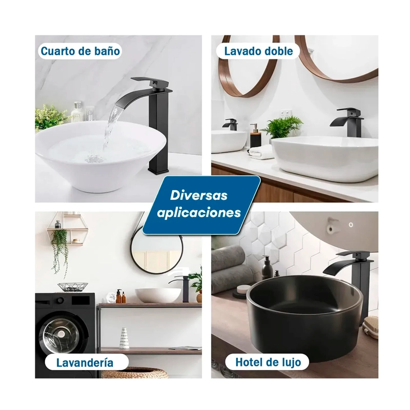 LLAVE MONOMANDO LAVAMANOS GRIFERIA BAÑO CASCADA MEZCLADOR - 6