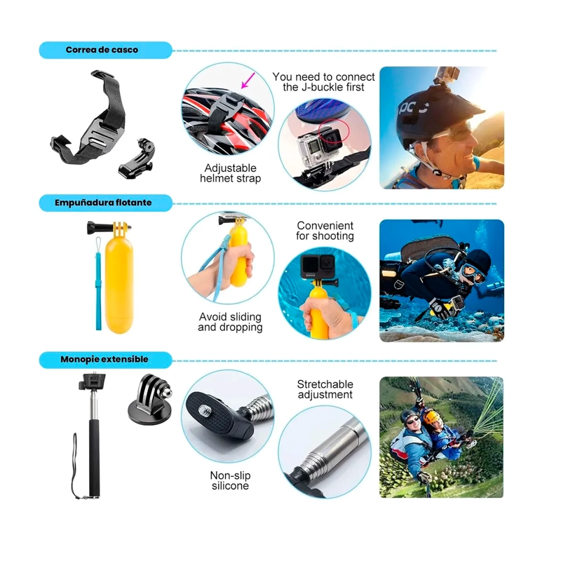 KIT DE ACCESORIOS 50 EN 1 PARA CAMARA DE ACCION - 5