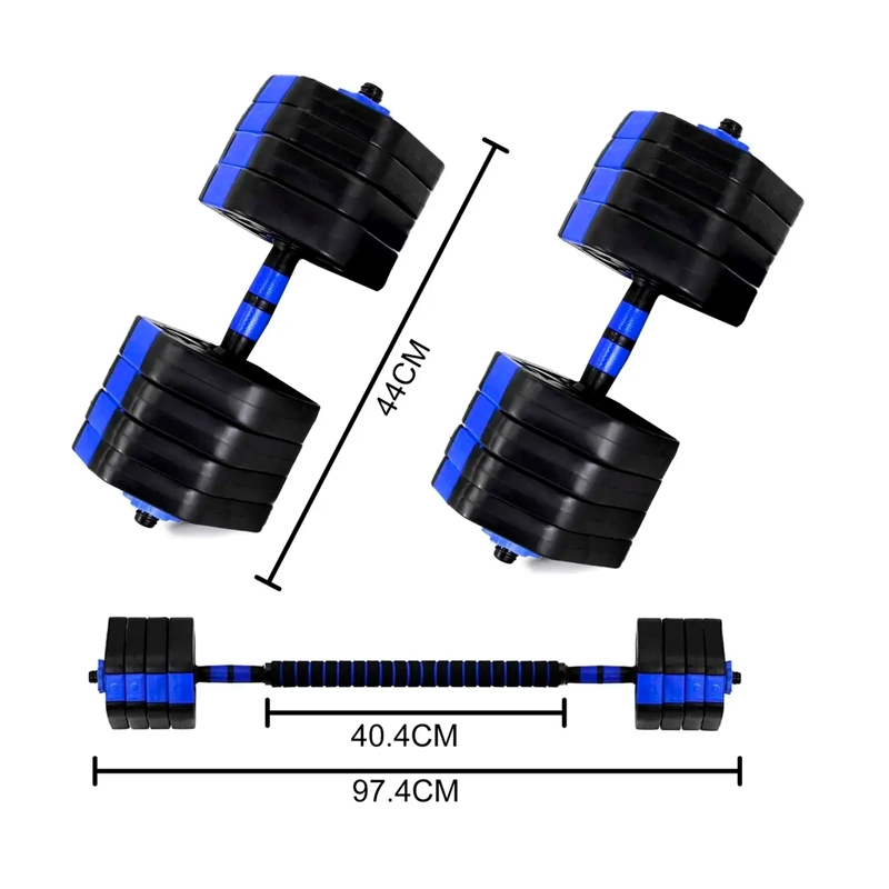 SET MANCUERNAS Y BARRA ARMABLE 20KG PESAS AJUSTABLES FITNESS - 2