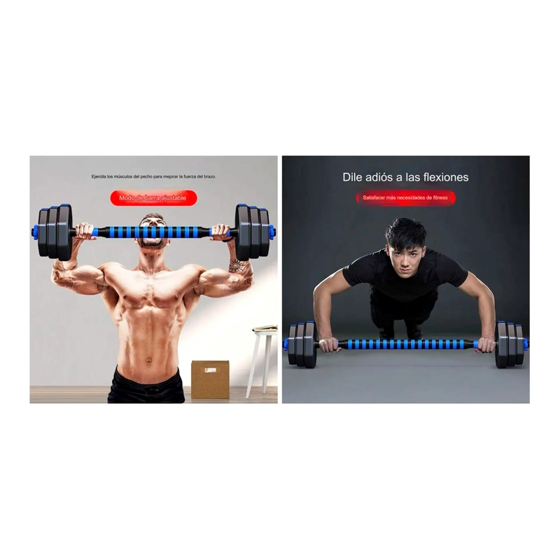 SET MANCUERNAS Y BARRA ARMABLE 20KG PESAS AJUSTABLES FITNESS - 3