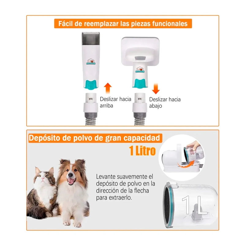 KIT CORTAPELO ASPIRADORA PERROS GATOS ASEO MASCOTAS 2 EN 1 - 2