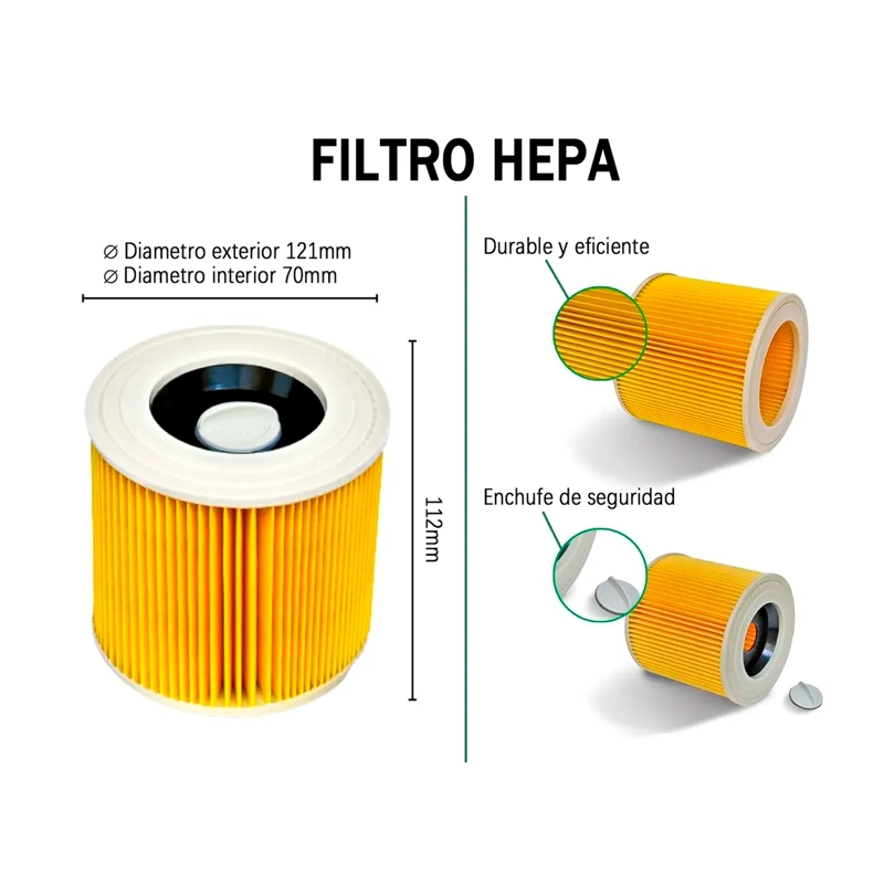 FILTRO PARA ASPIRADORA HEPA PORTATIL CILINDRICO PLISADO - 6