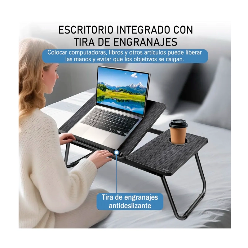 MESA PARA LAPTOP PLEGABLE PORTATIL AJUSTABLE CON POSAVASOS - 4