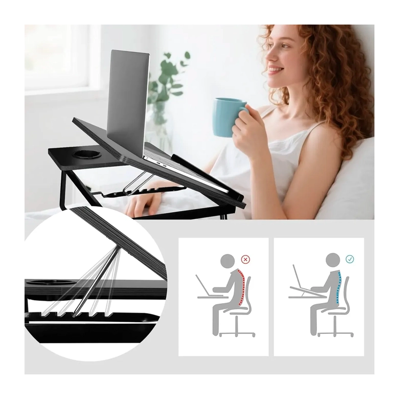 MESA PARA LAPTOP PLEGABLE PORTATIL AJUSTABLE CON POSAVASOS - 6