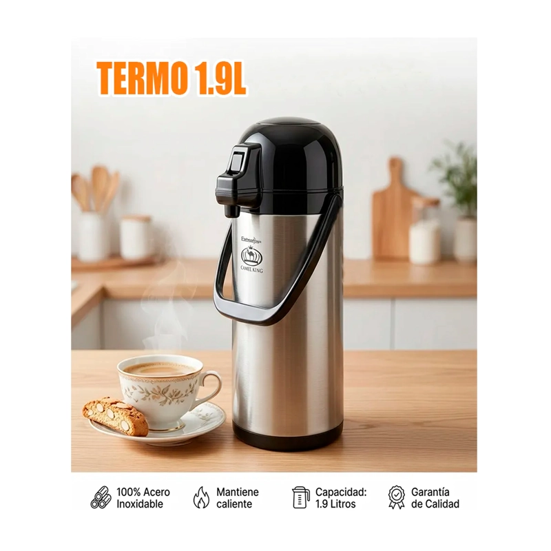 TERMO DISPENSADOR ACERO 1.9LTS SIFON AGUA CALIENTE CAFE TE - 5