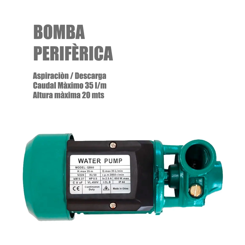 BOMBA DE AGUA PERIFE RICA 0.5HP 35L/MIN QB60 50HZ - 2