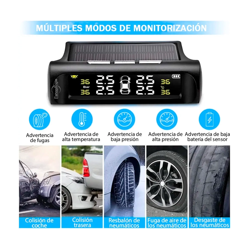 SISTEMA MONITOREO PRESION NEUMATICOS AUTO TPMS SOLAR - 2