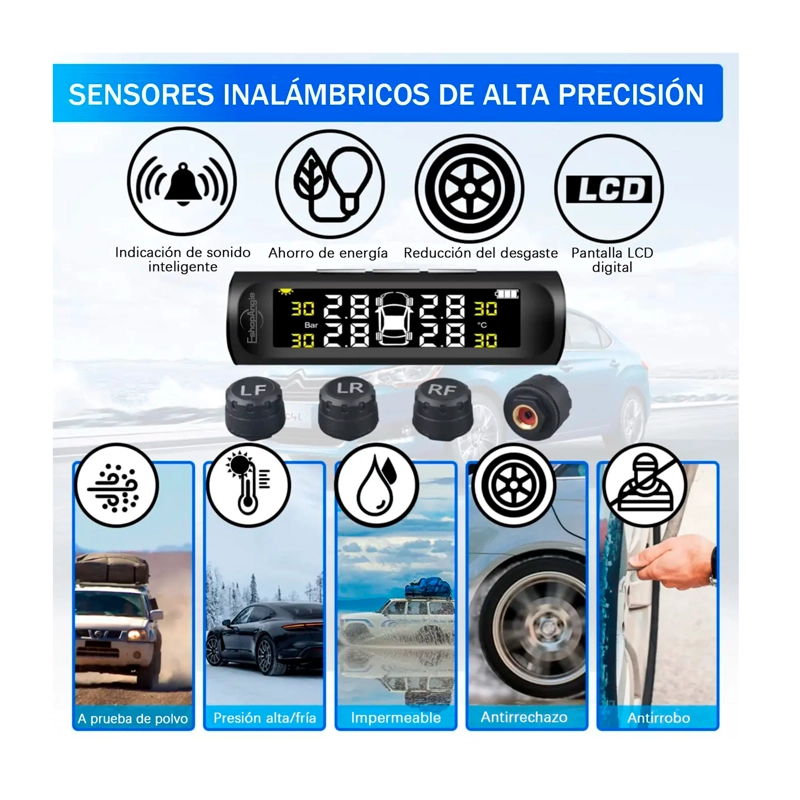 SISTEMA MONITOREO PRESION NEUMATICOS AUTO TPMS SOLAR - 3