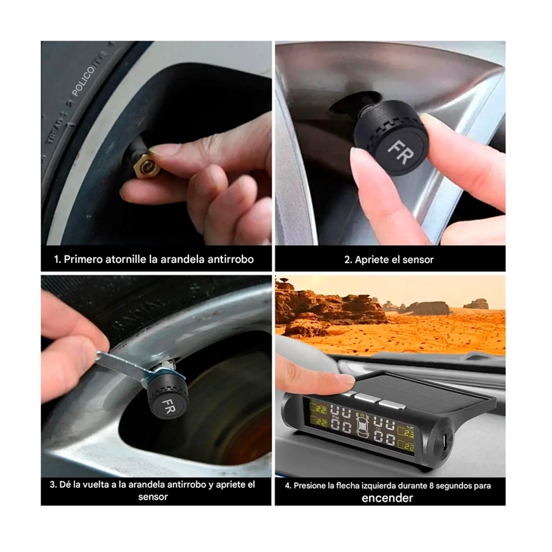 SISTEMA MONITOREO PRESION NEUMATICOS AUTO TPMS SOLAR - 5