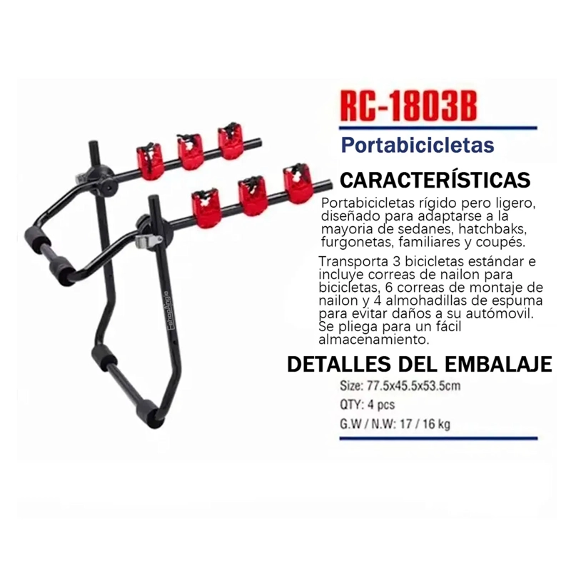 PORTA BICICLETA RACK SOPORTE 3 BICICLETAS HATCHBACK AUTO - 3