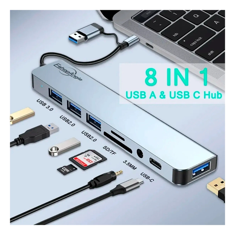 HUB ADAPTADOR USB TIPO C 8 EN 2 PARA MAC MACBOOK WINDOWS - 3