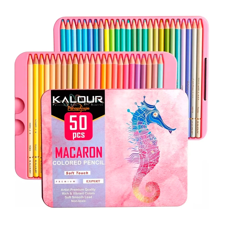 SET 50 LAPICES COLORES MACARON ARTE DIBUJO CAJA METALICA - 1