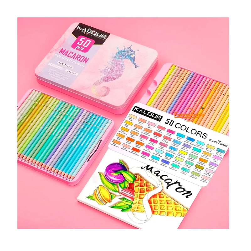 SET 50 LAPICES COLORES MACARON ARTE DIBUJO CAJA METALICA - 2
