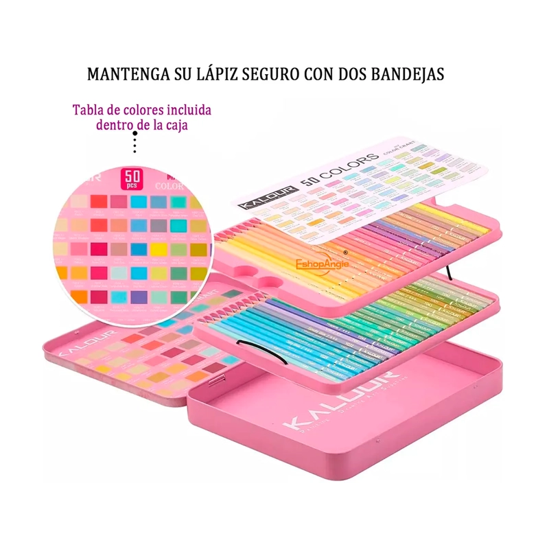 SET 50 LAPICES COLORES MACARON ARTE DIBUJO CAJA METALICA - 3