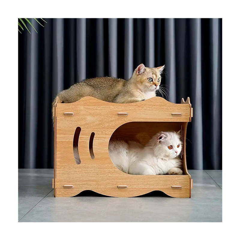 CAMA CASA DE MADERA PARA GATOS CON RASCADOR INTERNO - 3