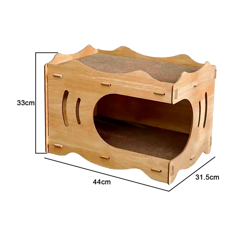 CAMA CASA DE MADERA PARA GATOS CON RASCADOR INTERNO - 6