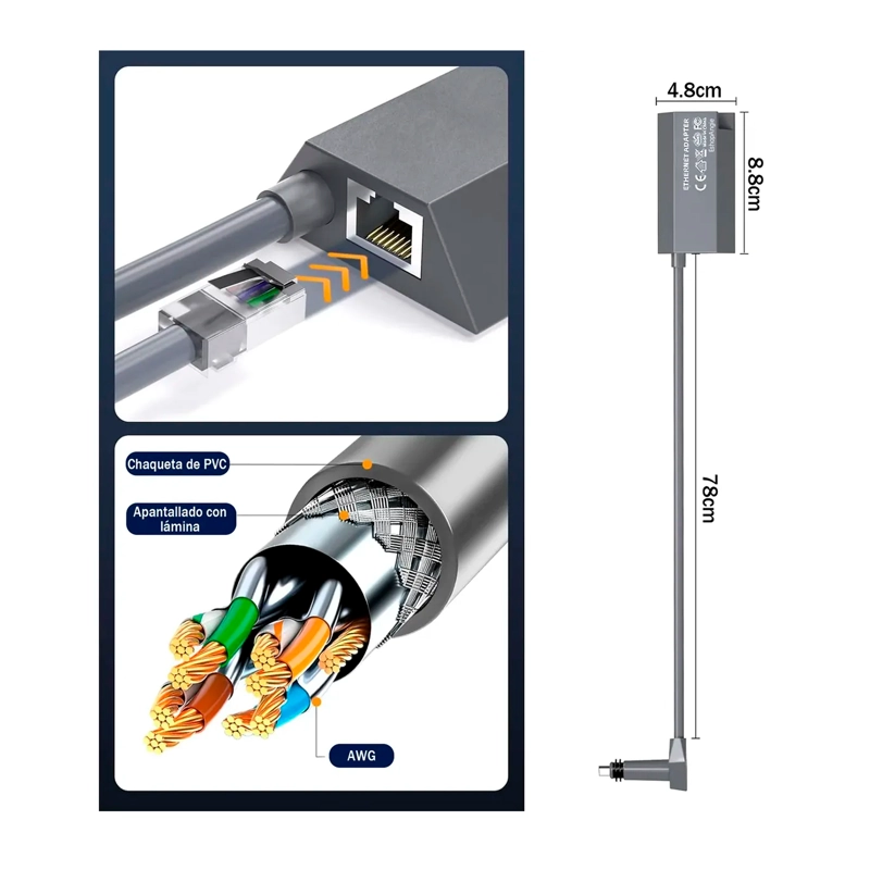 ADAPTADOR CABLE ETHERNET RJ45 A TIPO C STARLINK GEN2/V2 - 8