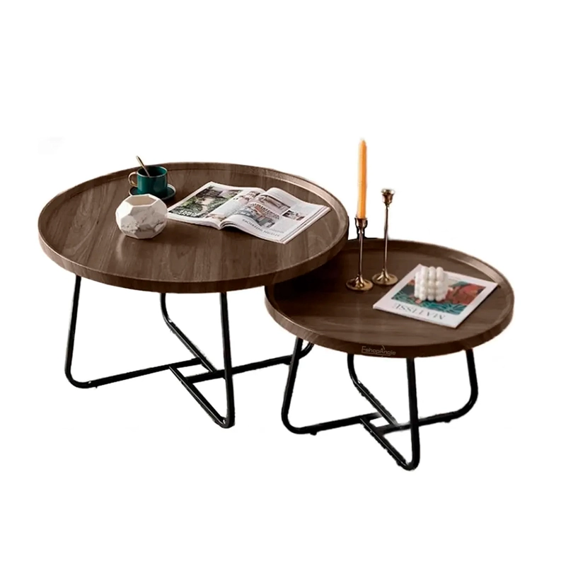 JUEGO DE 2 MESAS DE CENTRO LIVING REDONDA MADERA 70+50CM - 1
