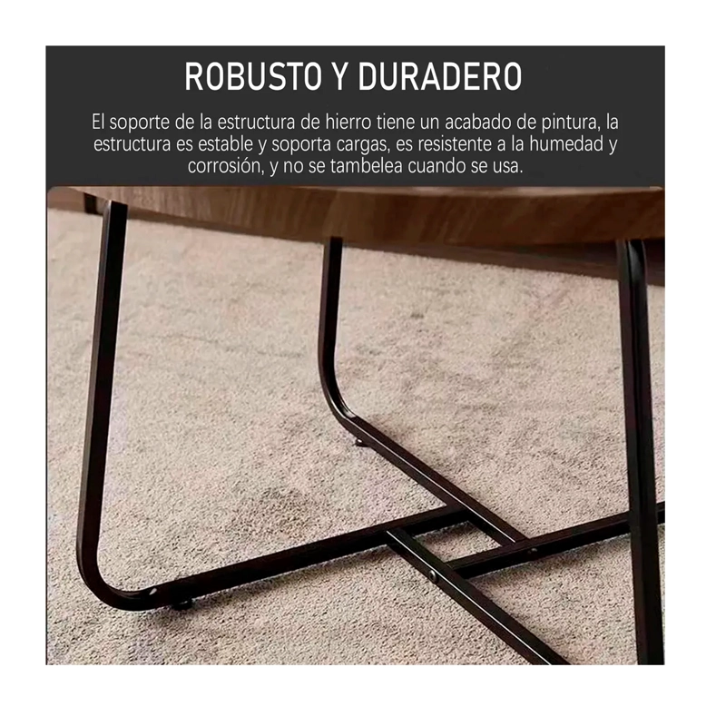 JUEGO DE 2 MESAS DE CENTRO LIVING REDONDA MADERA 70+50CM - 5