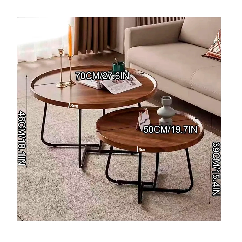 JUEGO DE 2 MESAS DE CENTRO LIVING REDONDA MADERA 70+50CM - 7