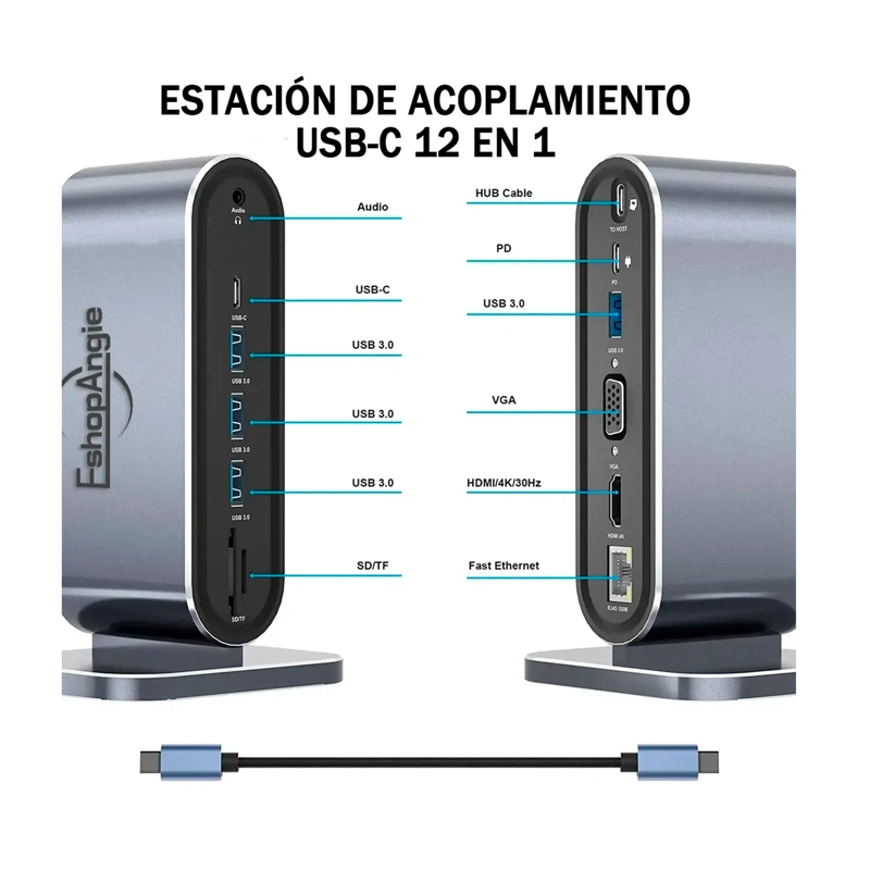 ADAPTADOR HUB 4K MULTIPUERTO 12 EN 1 USB-C HDMI VGA SD/TF - 2
