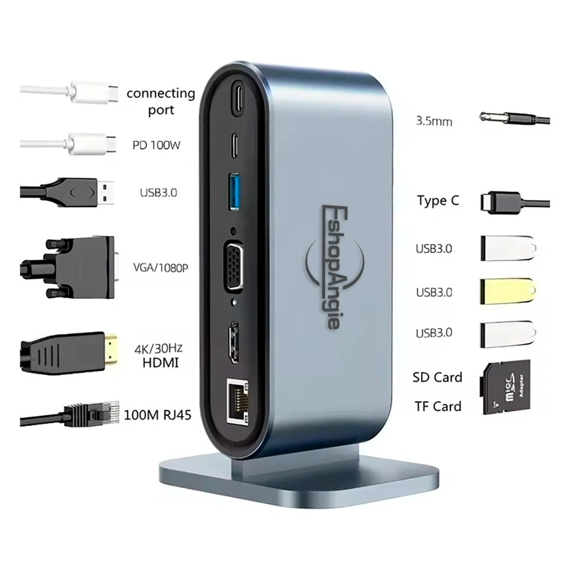 ADAPTADOR HUB 4K MULTIPUERTO 12 EN 1 USB-C HDMI VGA SD/TF - 3