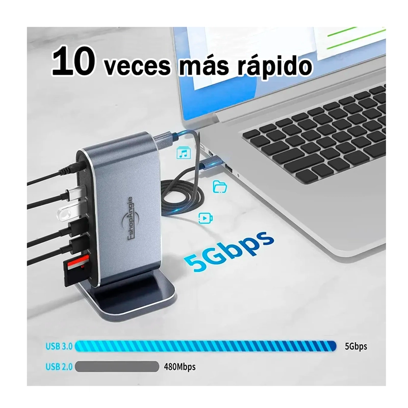 ADAPTADOR HUB 4K MULTIPUERTO 12 EN 1 USB-C HDMI VGA SD/TF - 6