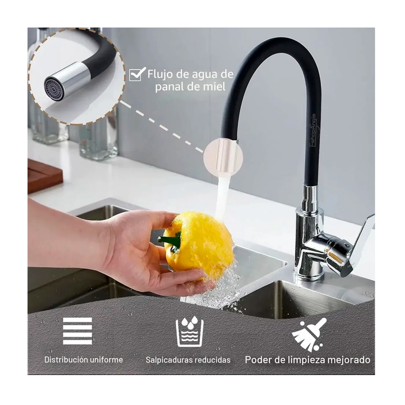 LLAVE MONOMANDO GRIFO DE LAVAPLATOS CUELLO FLEXIBLE DE 360 - 2