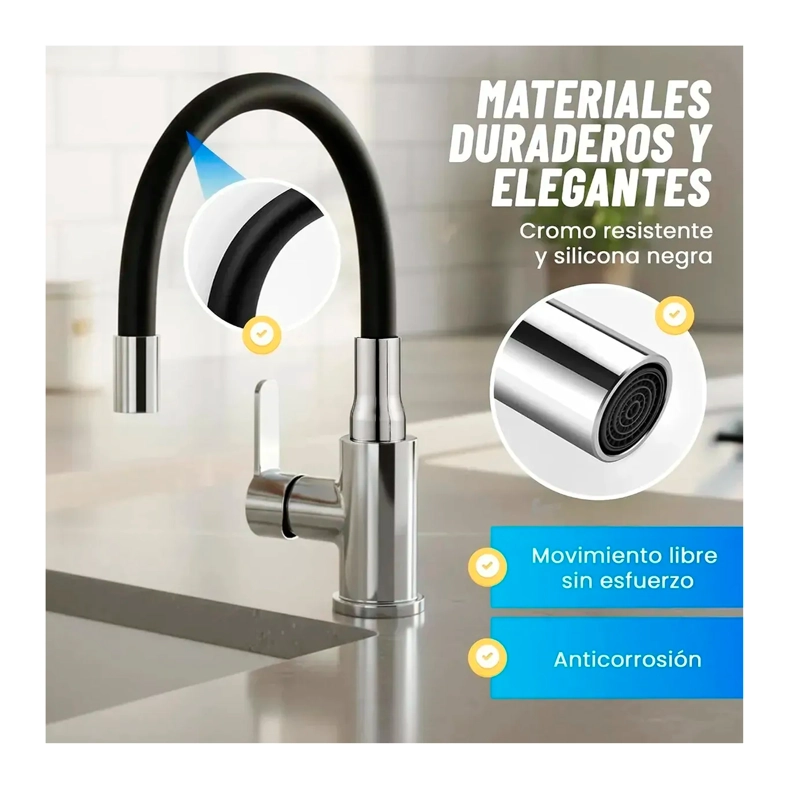 LLAVE MONOMANDO GRIFO DE LAVAPLATOS CUELLO FLEXIBLE DE 360 - 4